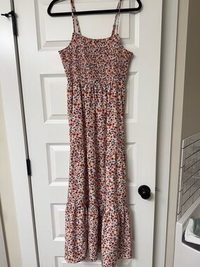 Floral Smocked Maxi Dress in Peach and Navy